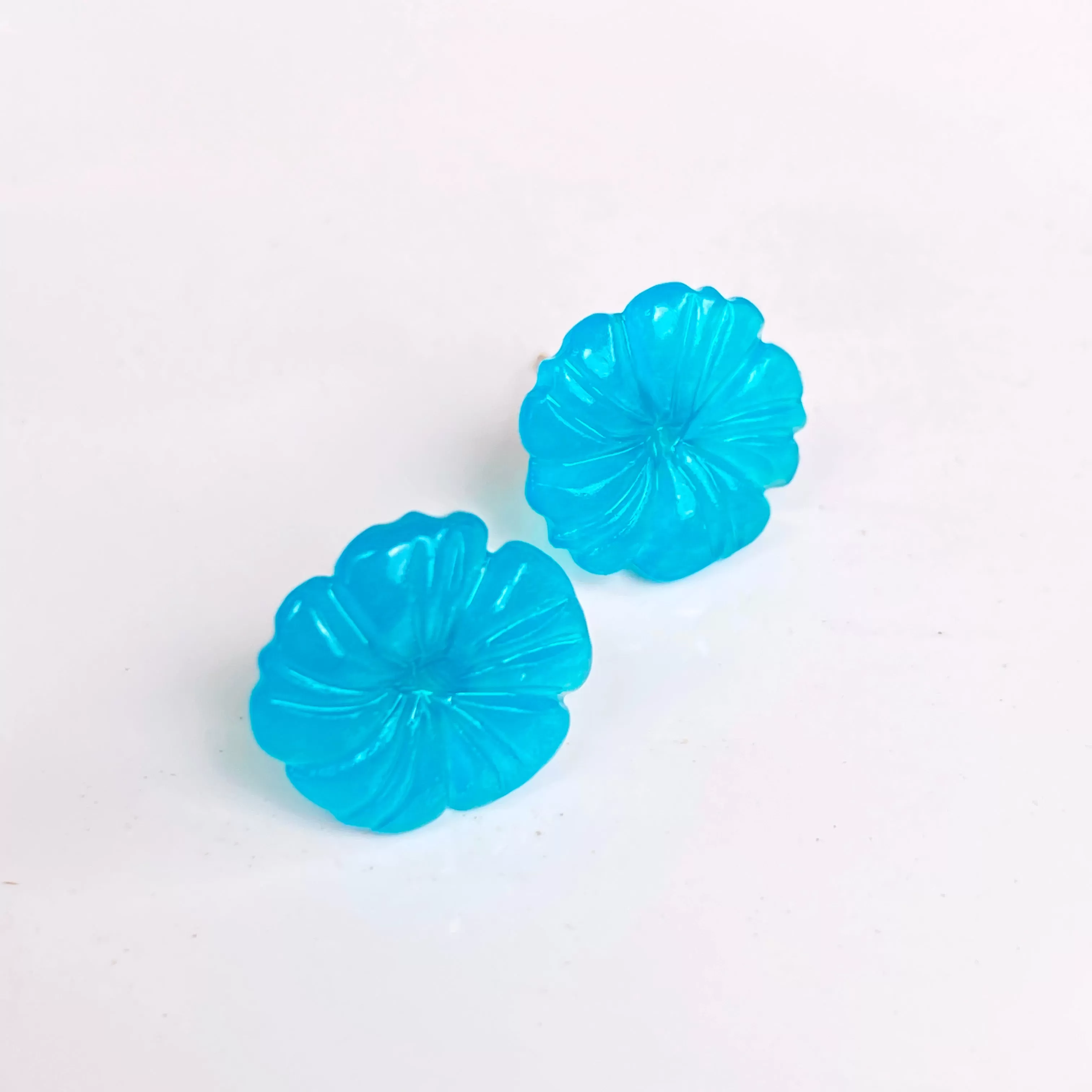 amazonite gemstone carved Flower Stud Earrings