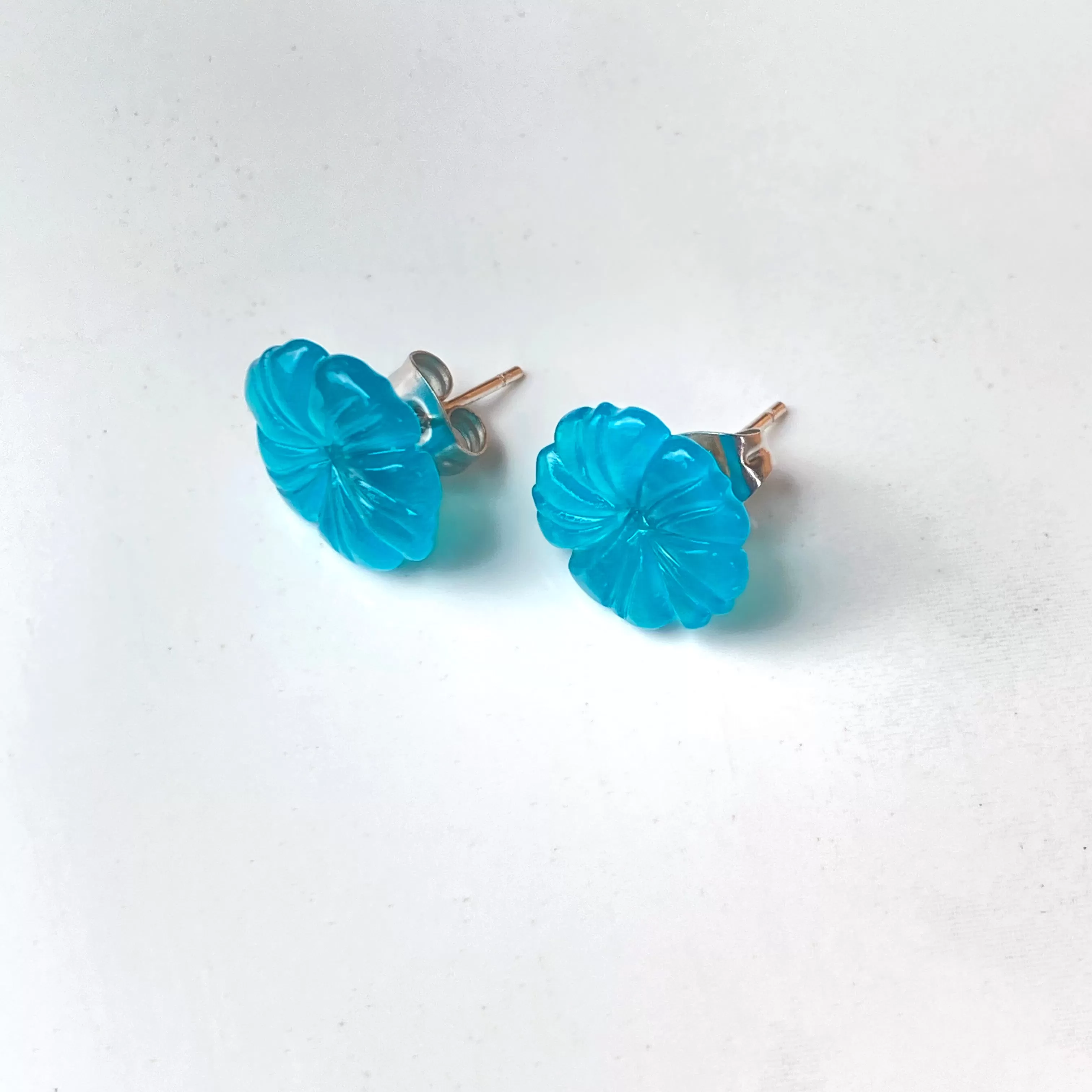 amazonite gemstone carved Flower Stud Earrings