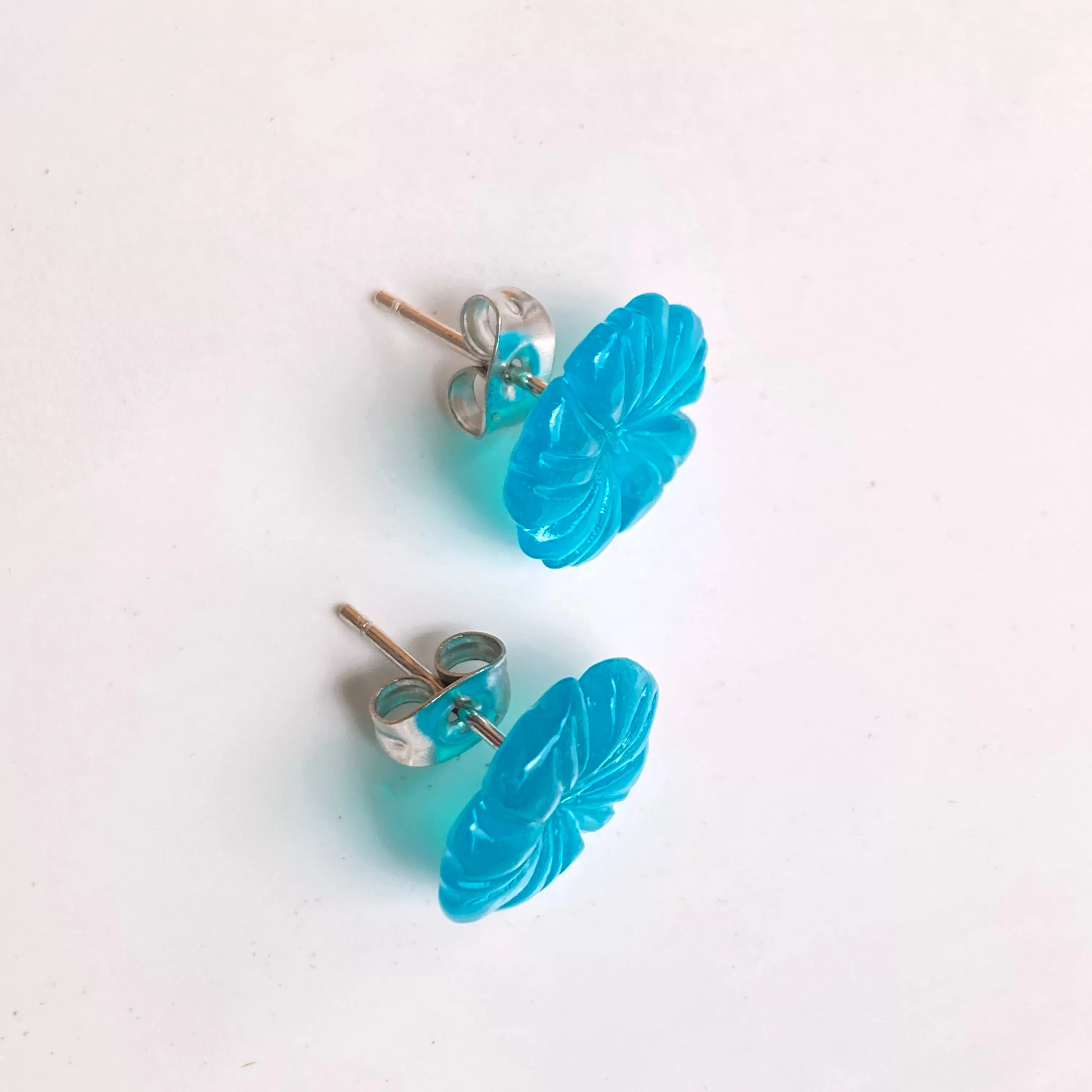 amazonite gemstone carved Flower Stud Earrings