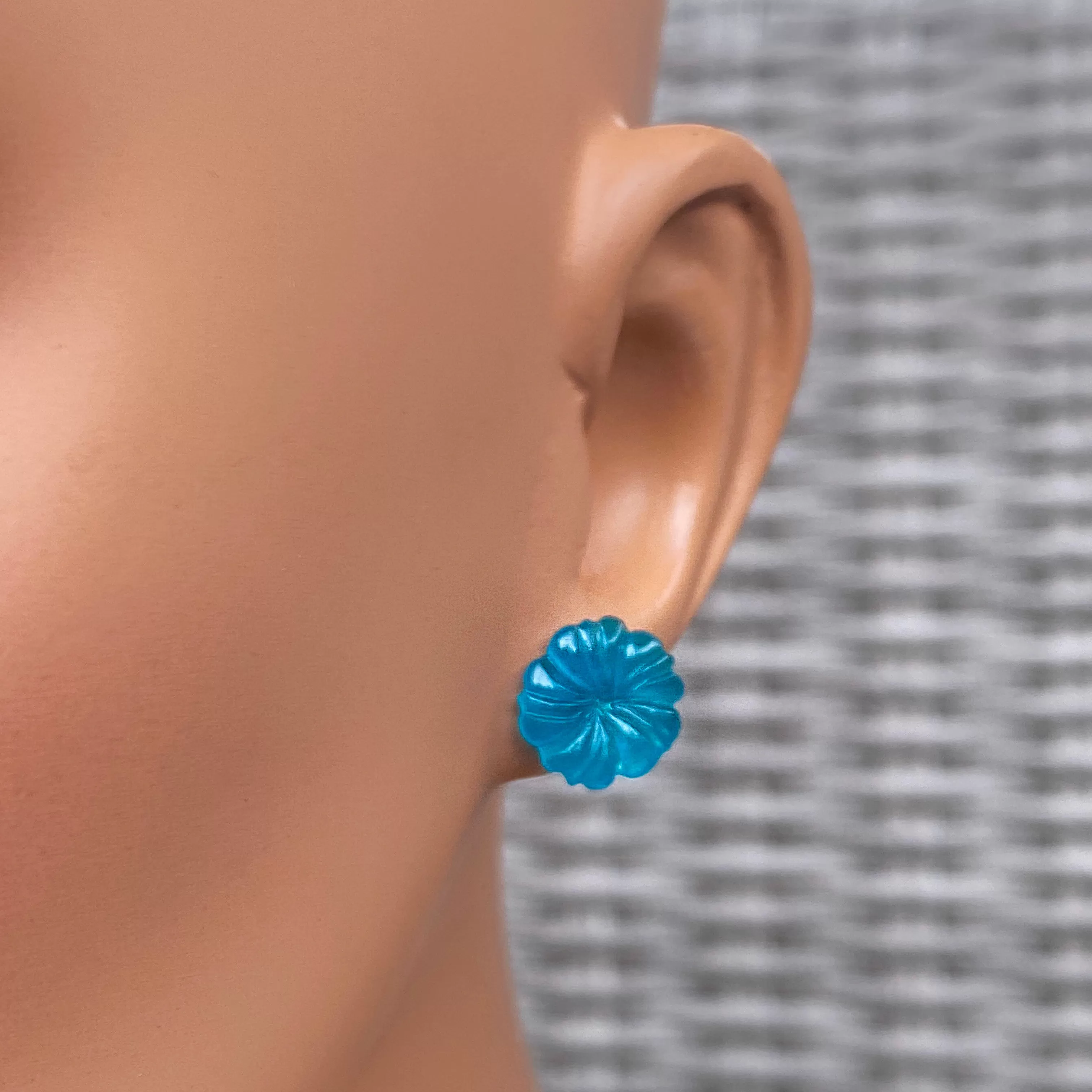 amazonite gemstone carved Flower Stud Earrings