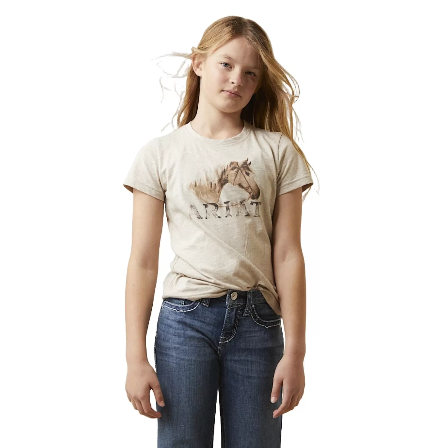 Ariat Girls Caballo S/S Tee Oatmeal Heather