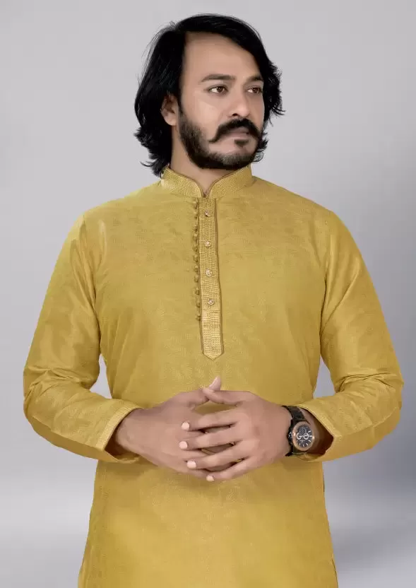 Attractive Traditional Yellow Color Men's Kurta With Pajama Pant