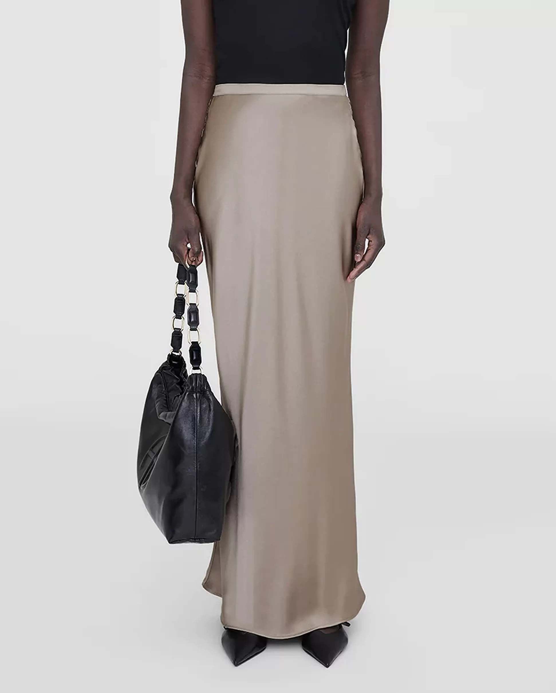 BAR SILK MAXI SKIRT / TAUPE