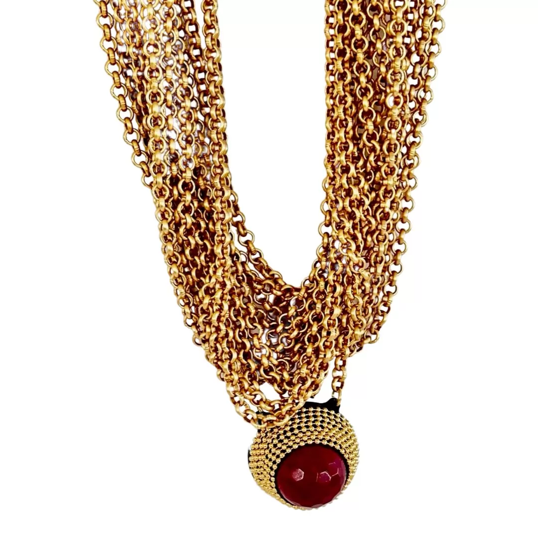 B.E. MULTILAYERED WINE RED SHORT NECKLACE