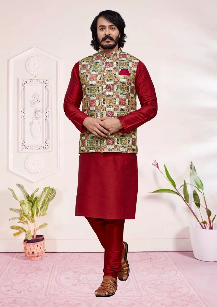 Beautiful Multicolor Ethnic Wear Kurta And Pajama For Men