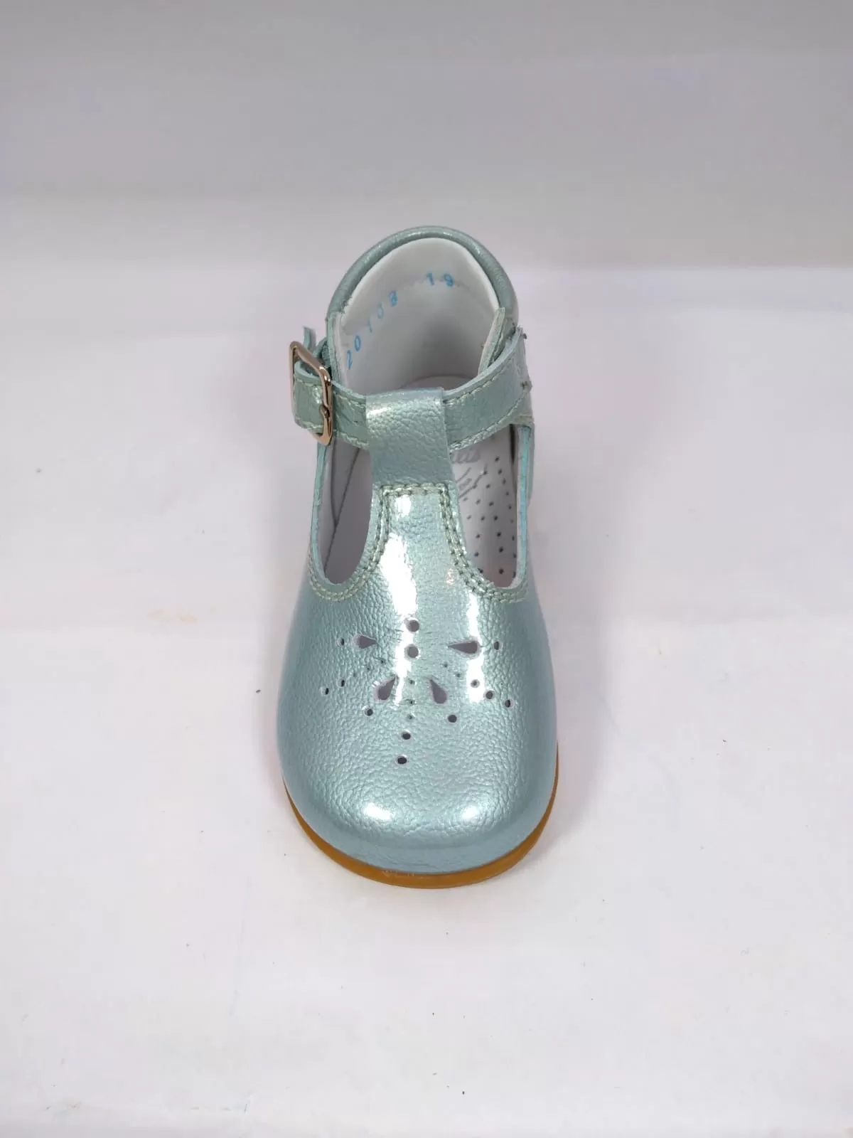 Beberlis Baby Patent Fanny Pale Blue T-Strap shoes