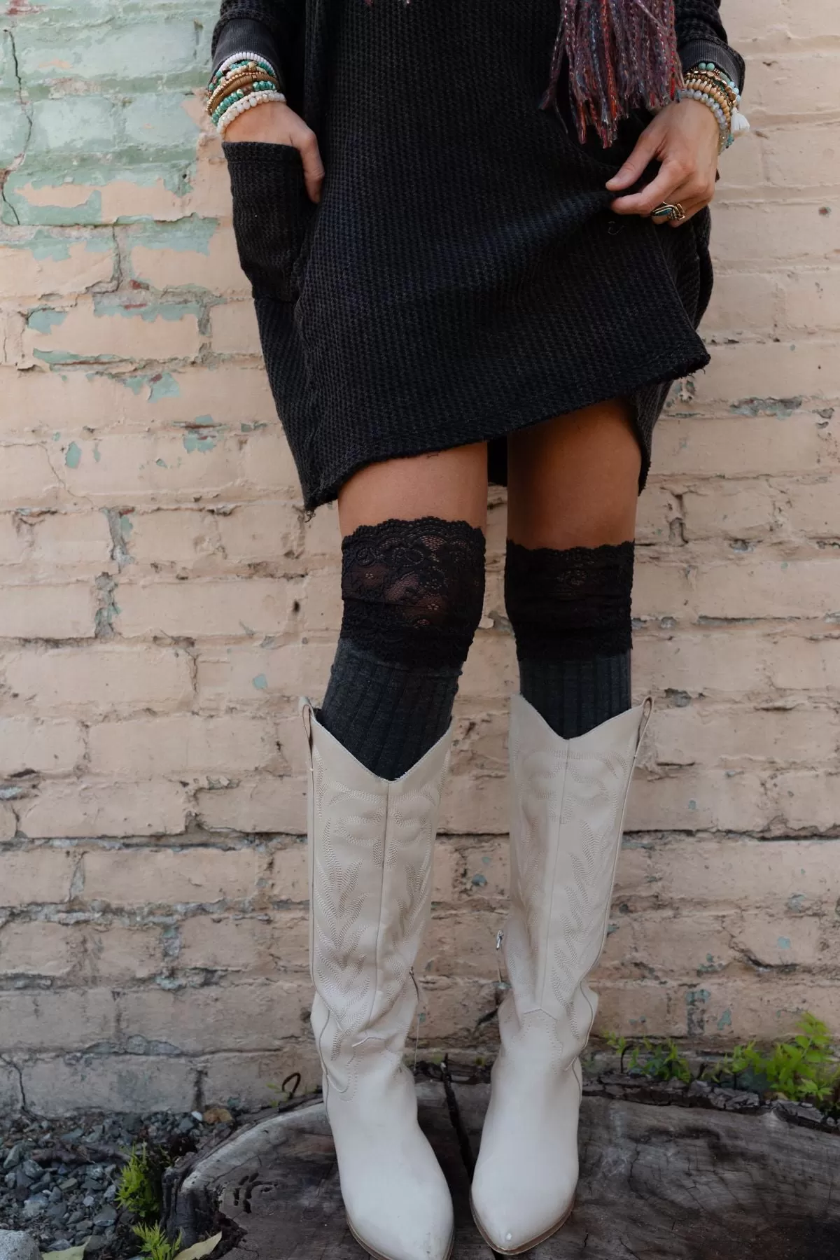 Becca Knee High Socks - Charcoal