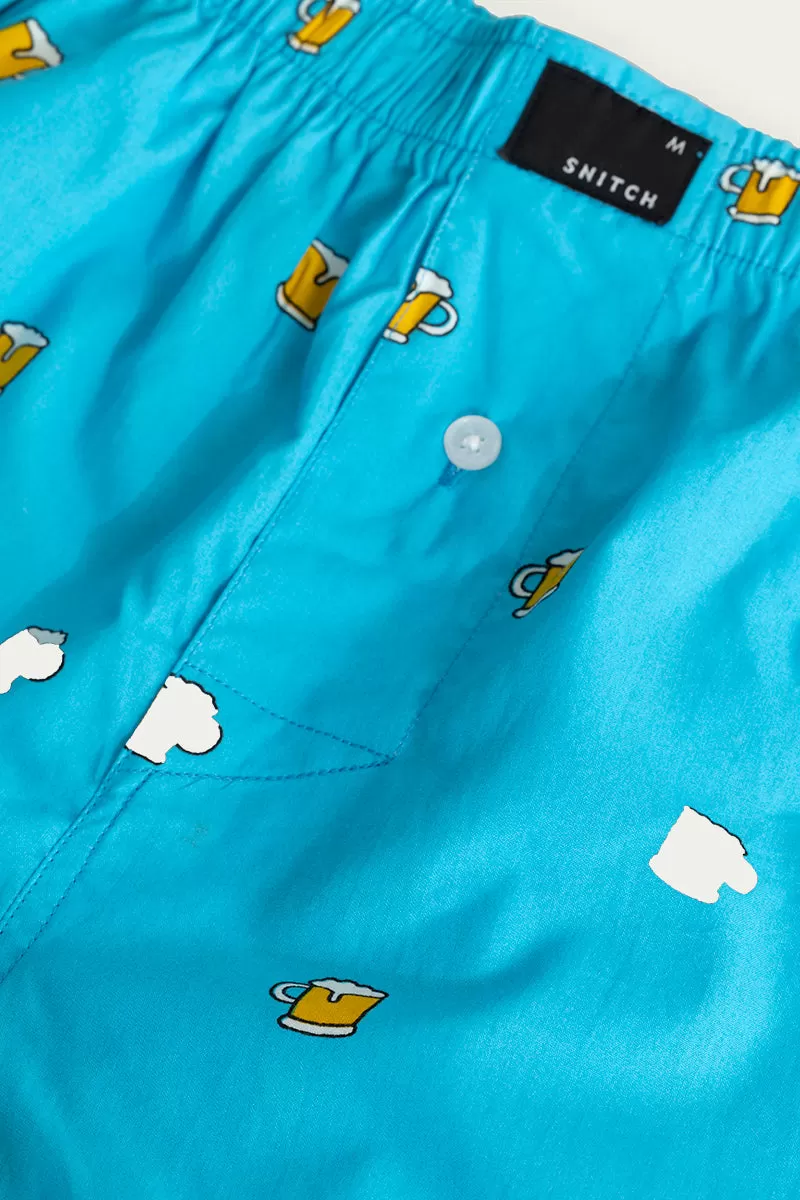 Beer Print Blue Boxer