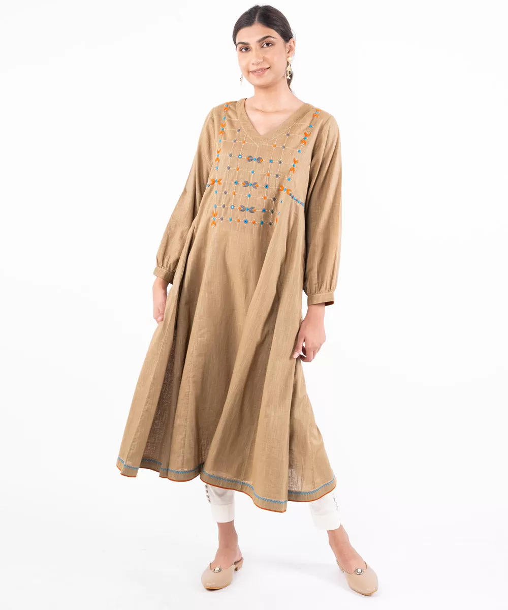 Beige hand embroidered cotton kurti