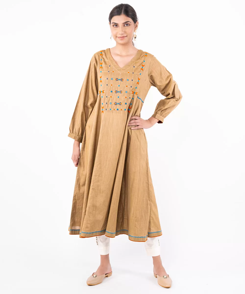 Beige hand embroidered cotton kurti