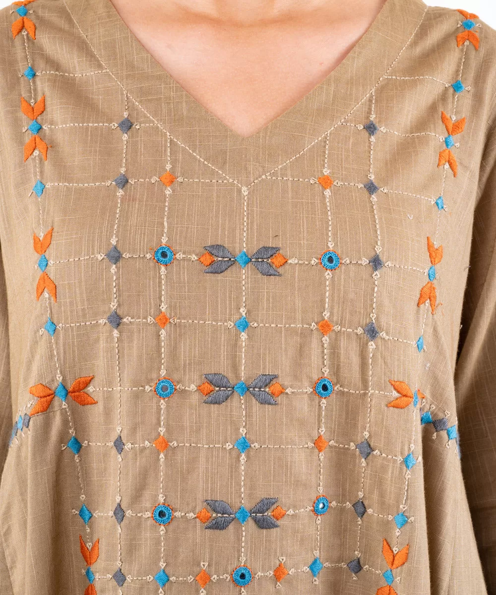 Beige hand embroidered cotton kurti