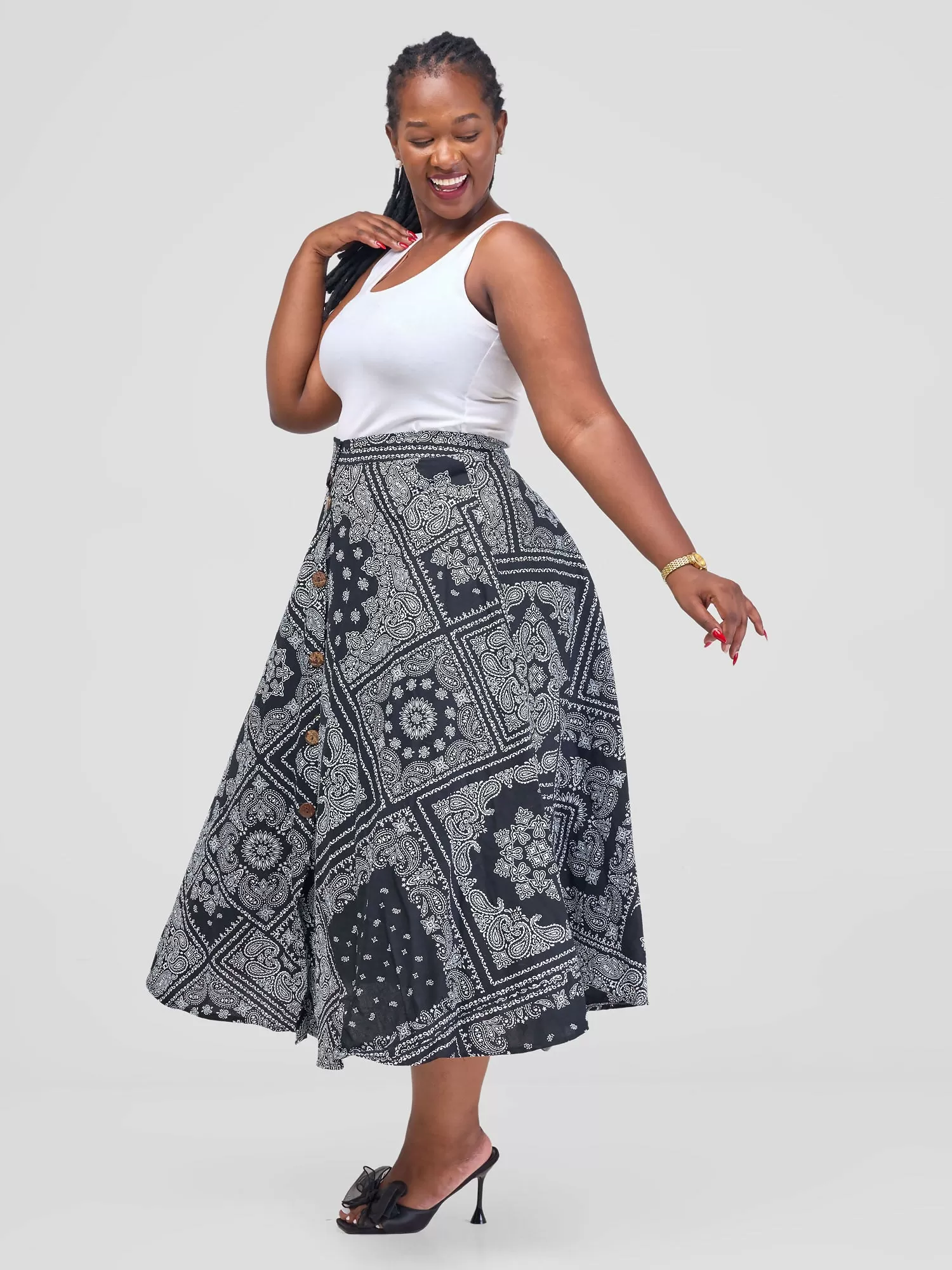 Bella Wangu A-line Bandana Print Skirt - Black / Grey