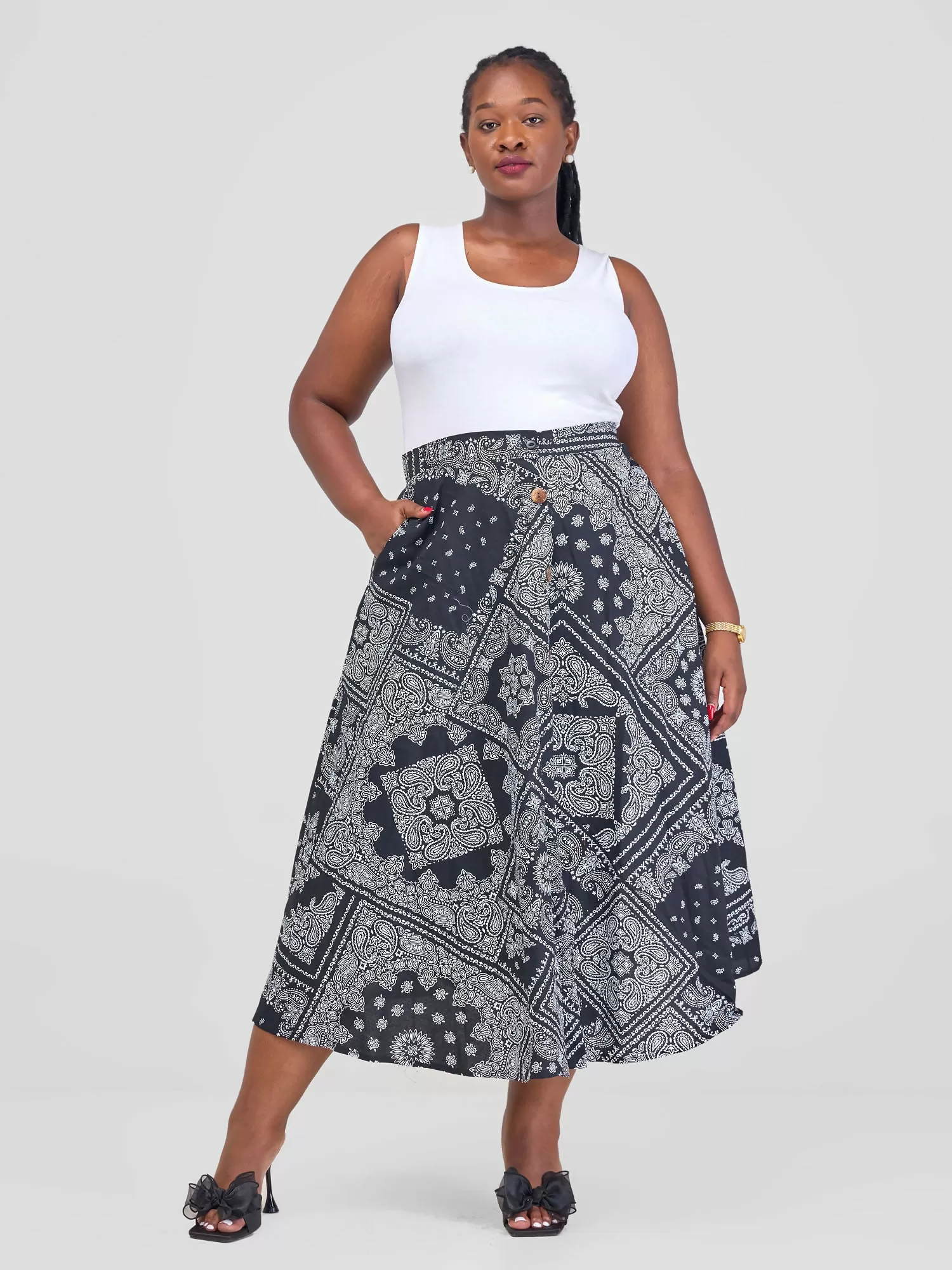 Bella Wangu A-line Bandana Print Skirt - Black / Grey