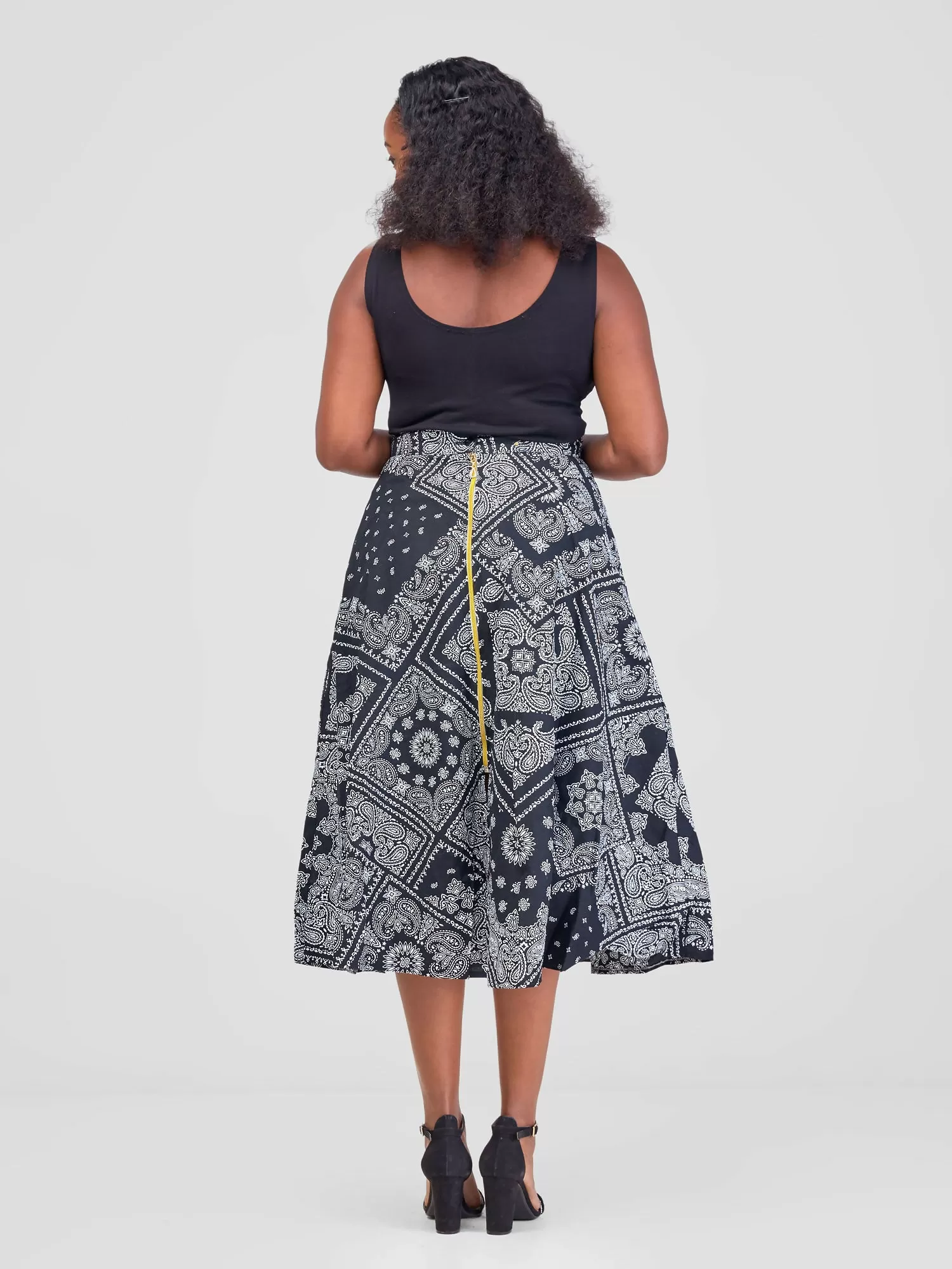 Bella Wangu Zipper A-Line Bandana Skirt - Grey