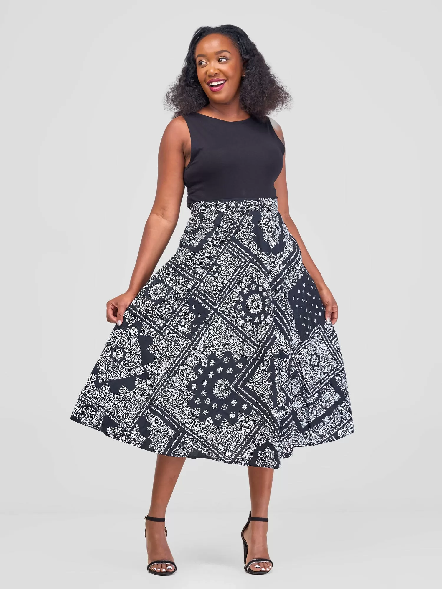 Bella Wangu Zipper A-Line Bandana Skirt - Grey