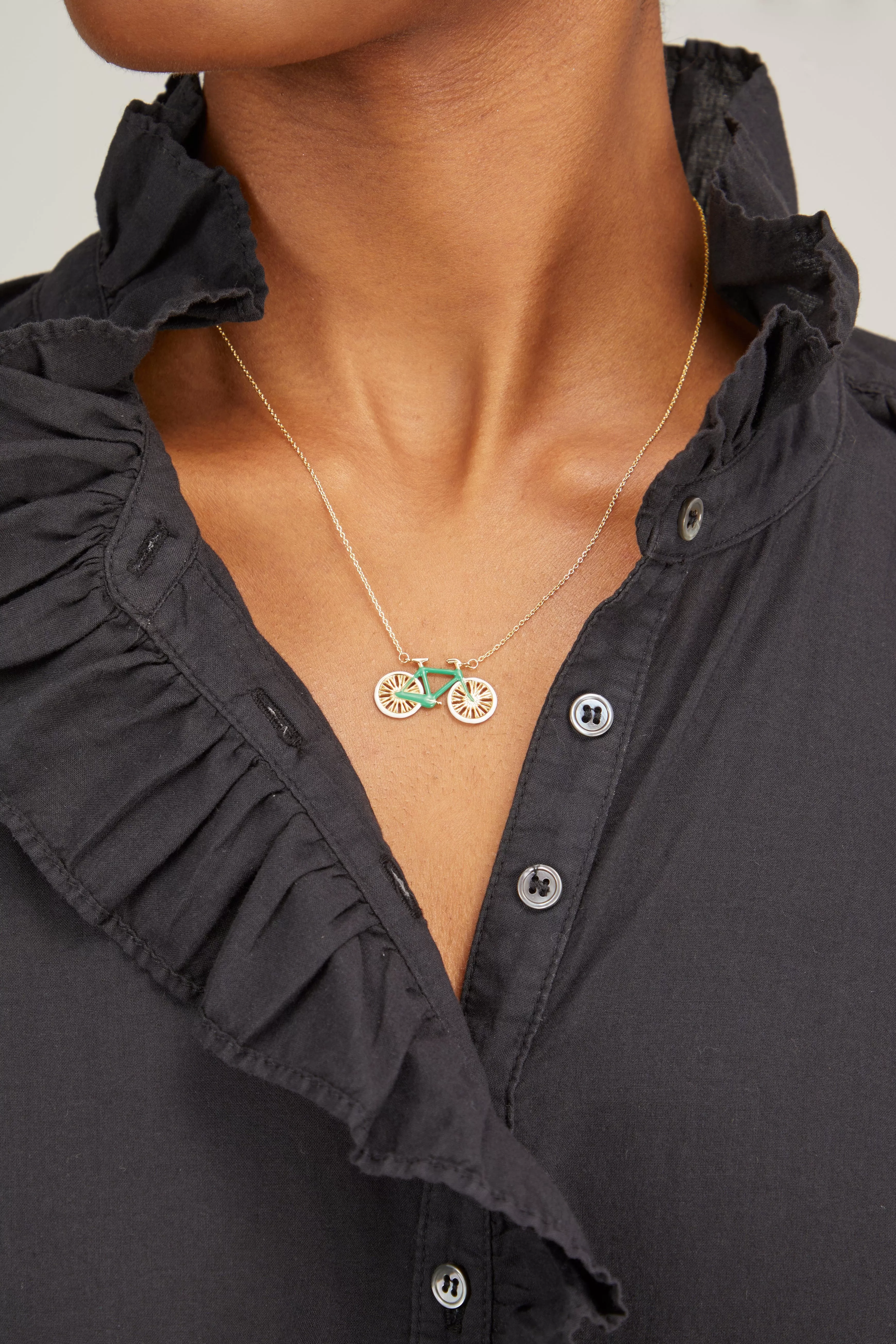 Bicycle Enamel Necklace in Pistachio Green/White