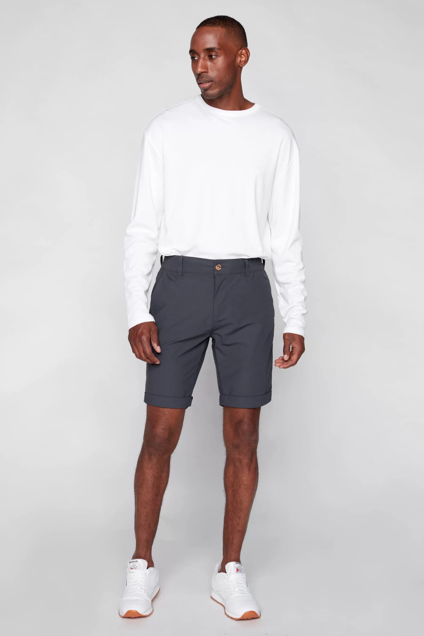 BILLY - Elastic Waist Roll Up Shorts - Charcoal