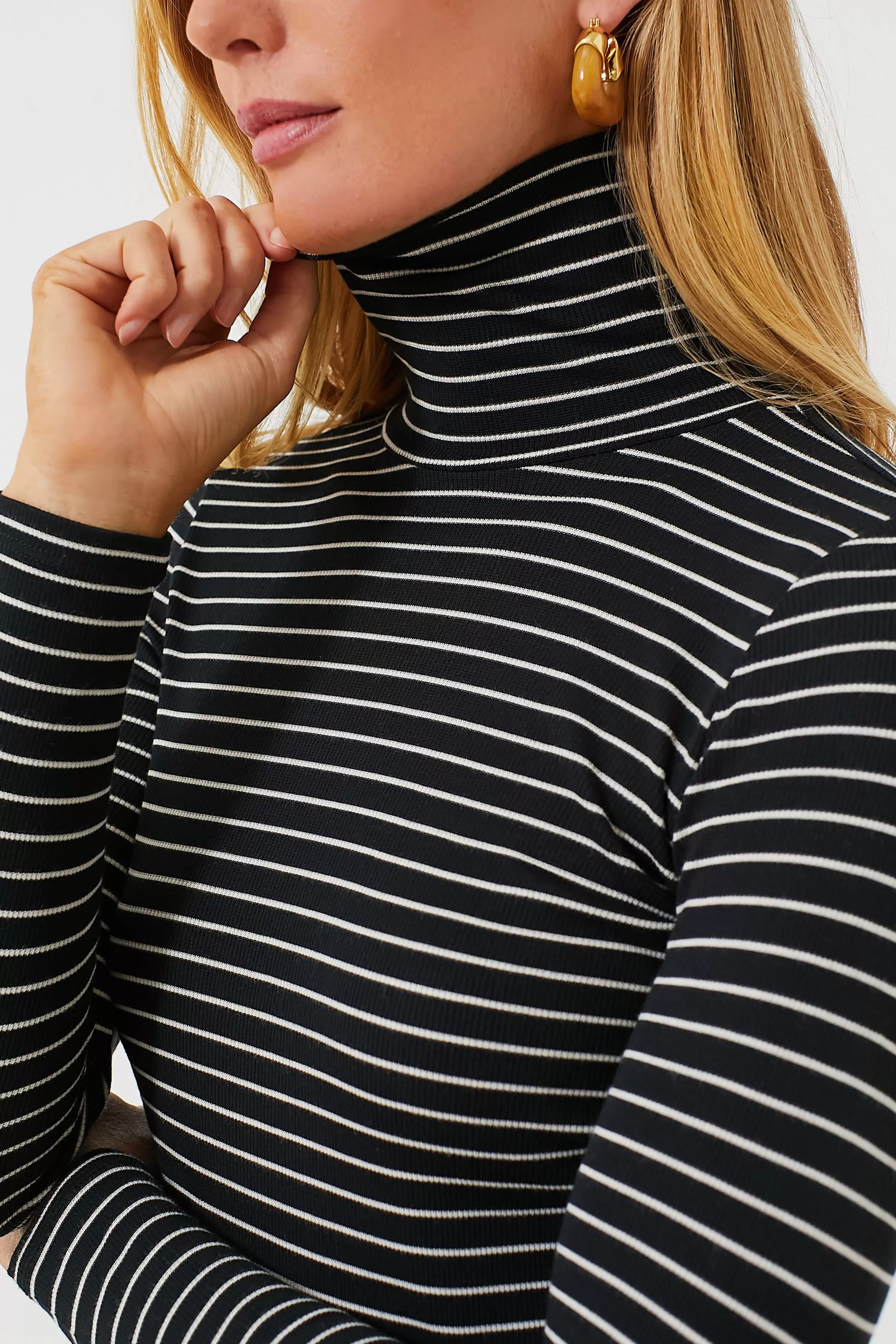 Black and White Stripe Lexi Rib Turtleneck