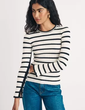 Black And White Wool Blend Stripe Ribbed Top