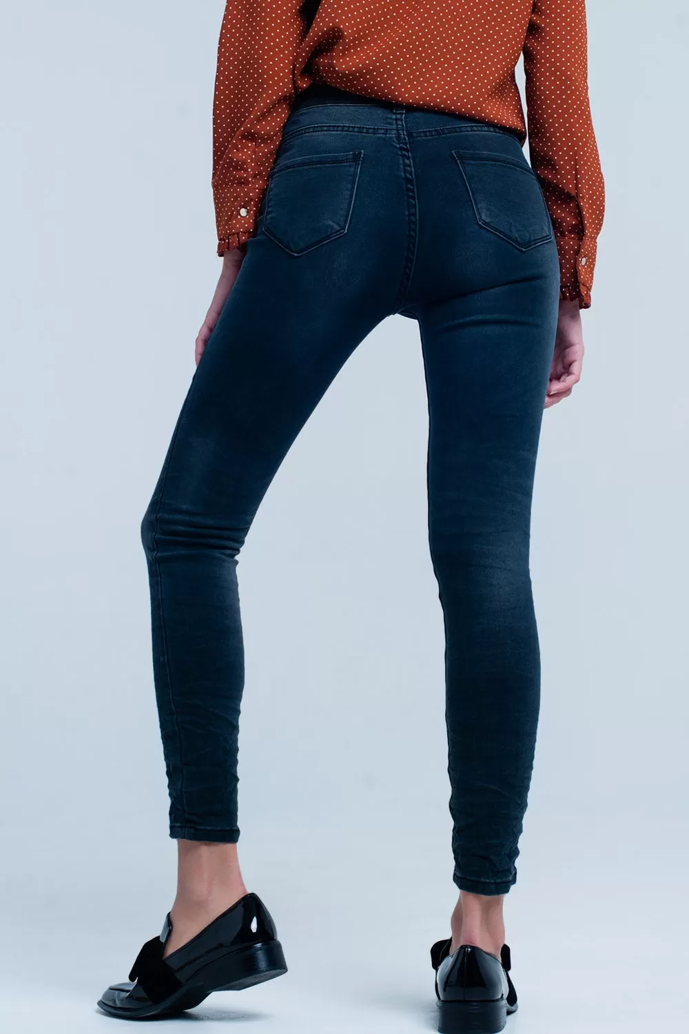 Black Wrinkled Skinny High-waisted Jeans