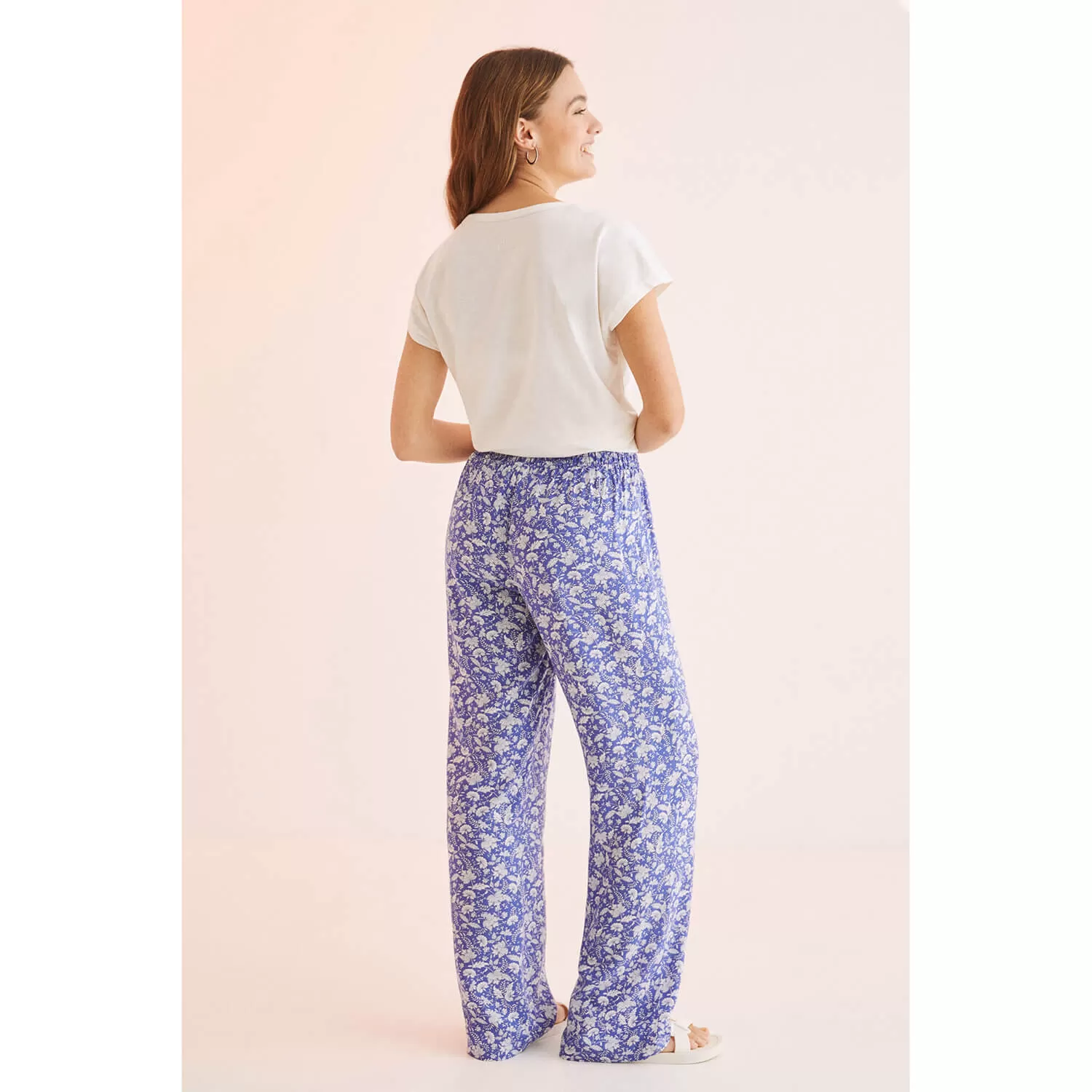 Blue Printed 100% Cotton Trousers - Blue