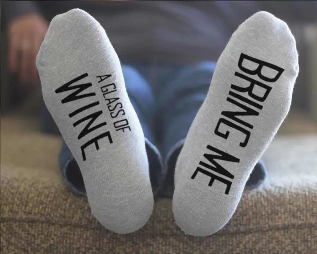 Bring Me A Glass of Wine - No Show Socks Text on Sole