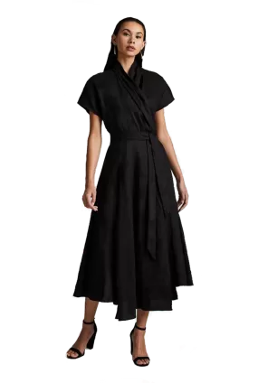 Butterfly Linen Wrap Dress | Black