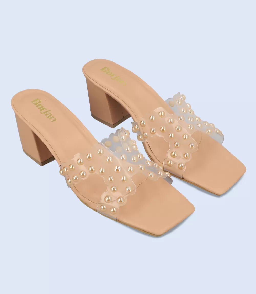 BW9289-NUDE-Women Formal Slipper Heel