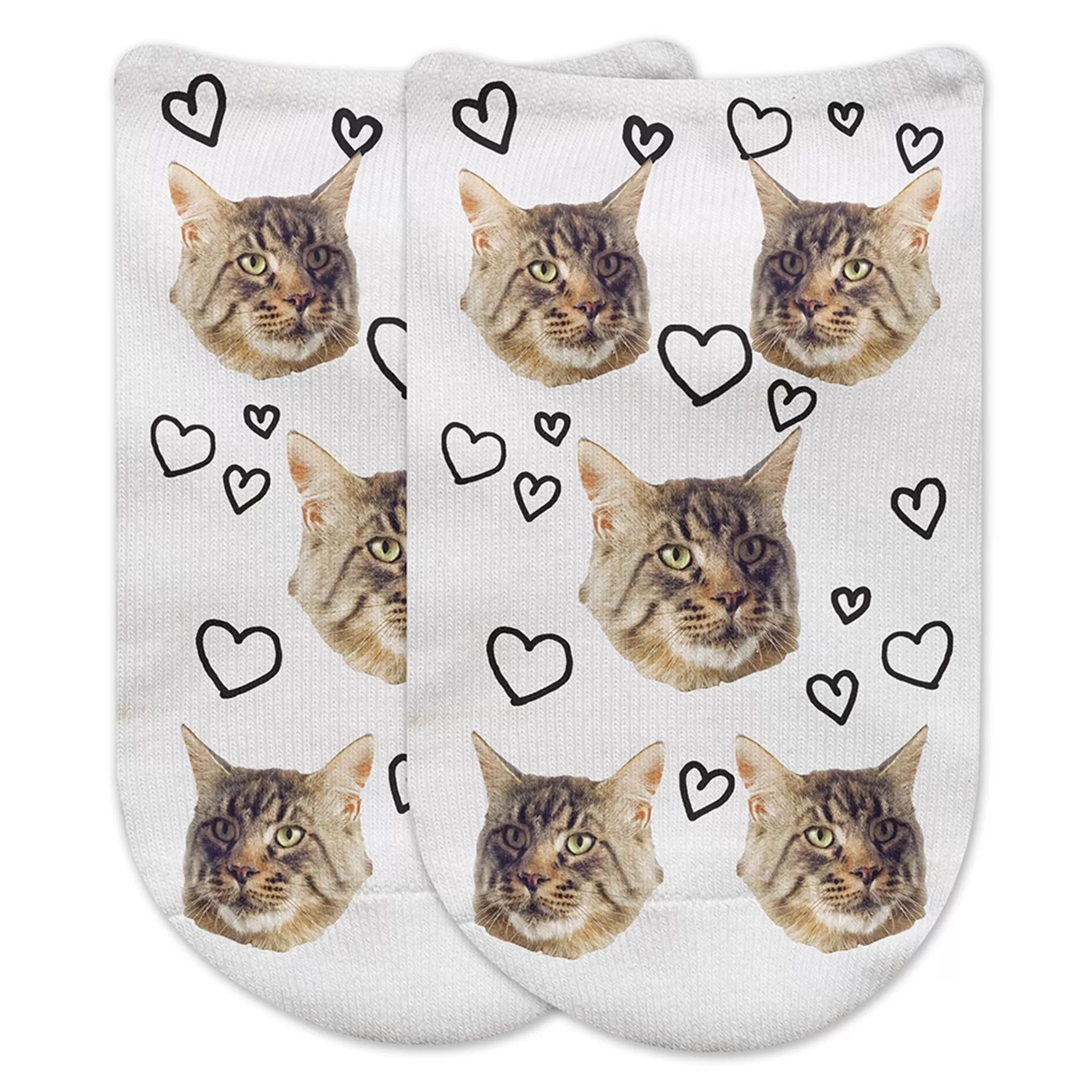 Cat and Dog Face Socks Custom Printed on No Show Socks