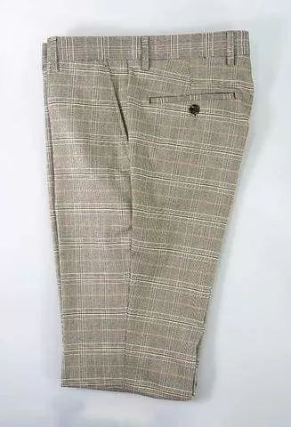 Cavani Quincy Stone Check Slim Fit Trousers