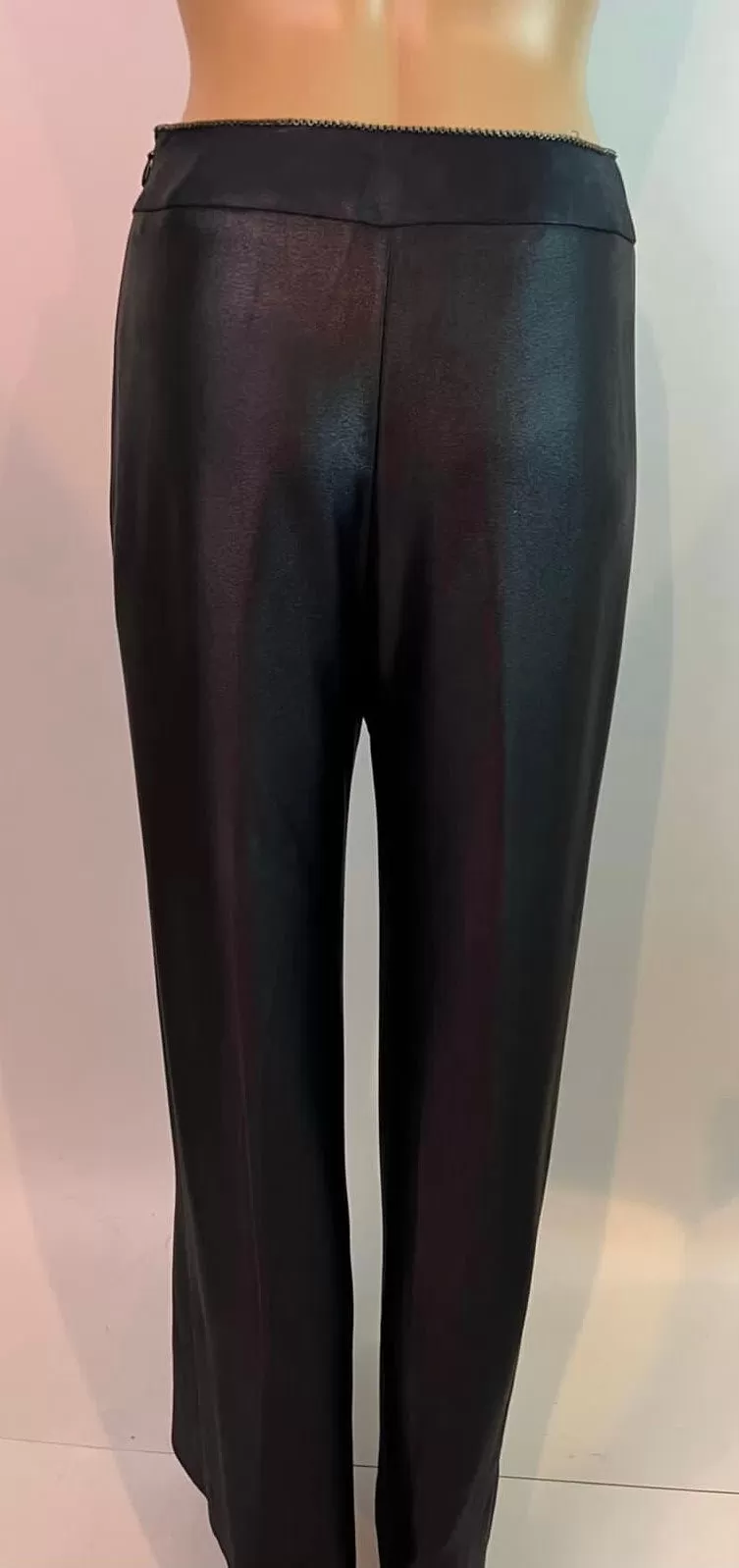 Chanel 00A 2000 Fall Black Shiny Dress Wide Leg Pants FR 38 US 4/6