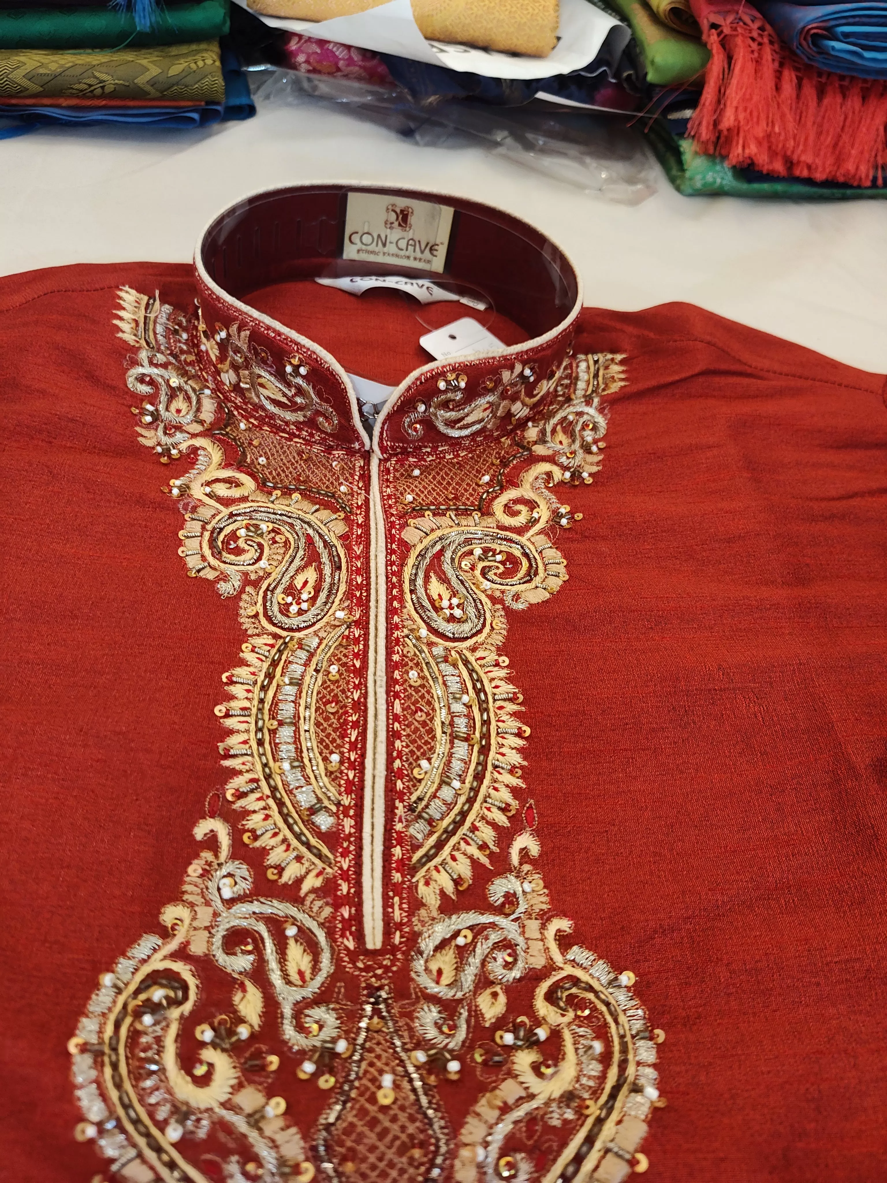 Charming Red Color Embroidery Men's Kurta With Pajama Pant