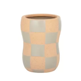 Checkers Ceramic Vase - 12 x 16cm - Wht/Grey