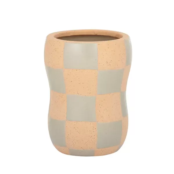 Checkers Ceramic Vase - 12 x 16cm - Wht/Grey