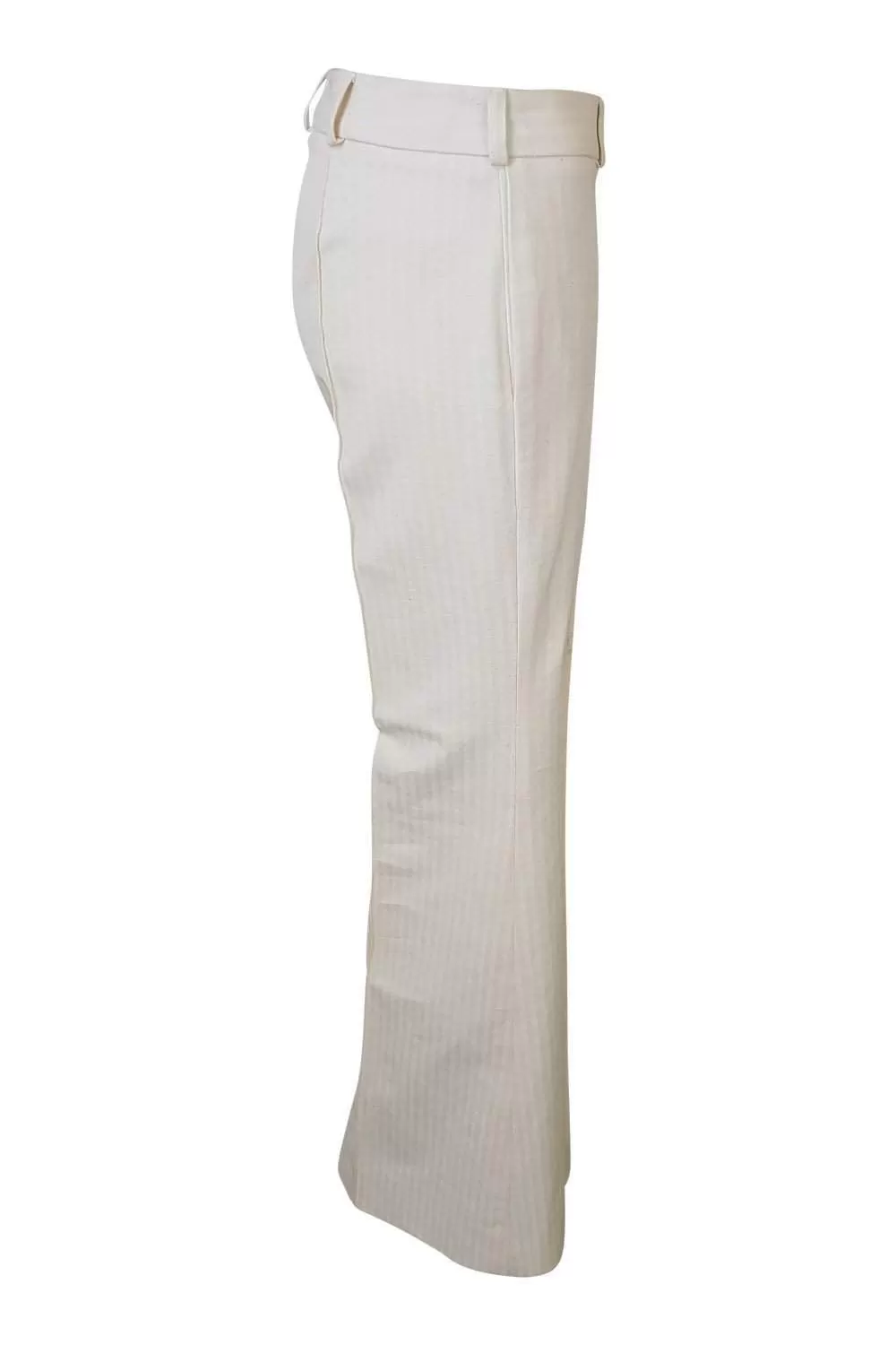 CHLOE Cream Cotton Pinstripe Bootleg Trousers (T 36)