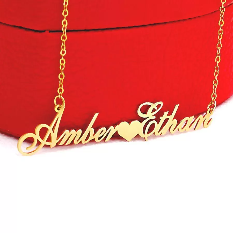 Couples Name Necklace with Heart