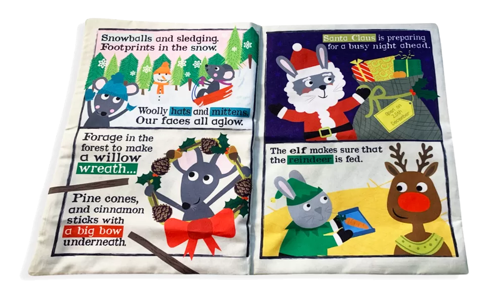 Crinkly Cloth Christmas Mice Fabric Newspaper