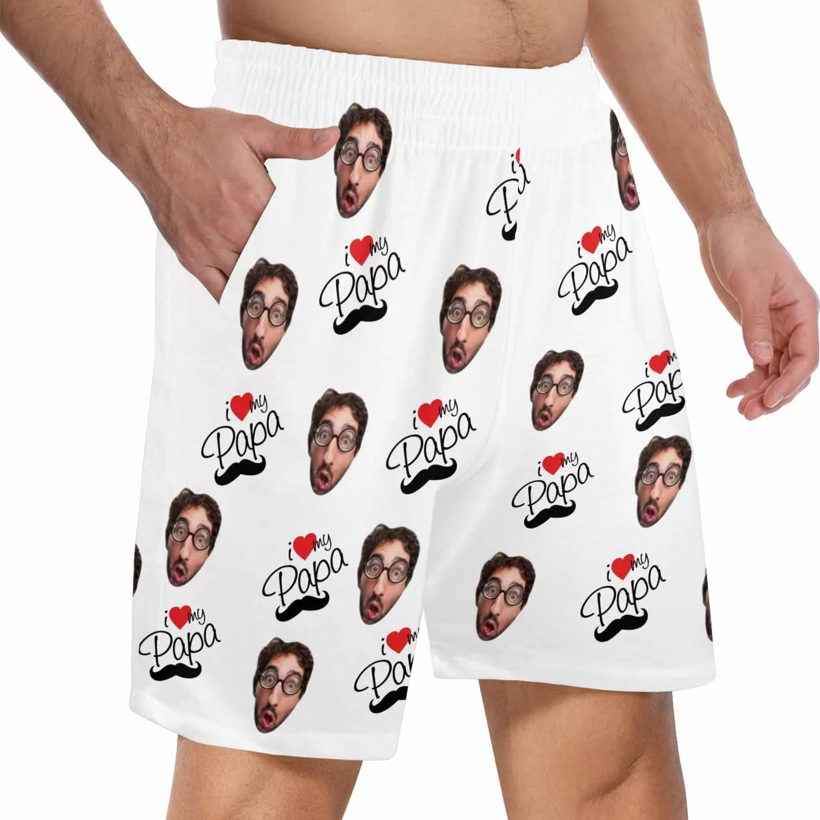 Custom Face Men's Pajama Shorts Personalized Love Papa Sleepwear Shorts