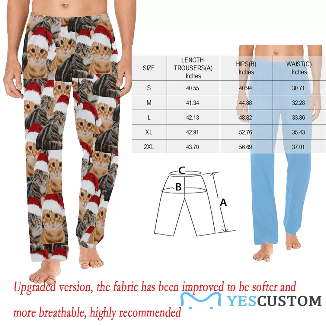 Custom Face Pet Cat Christmas Red Hat Sleepwear Personalized Women's&Men's Slumber Party Long Pajama Pants