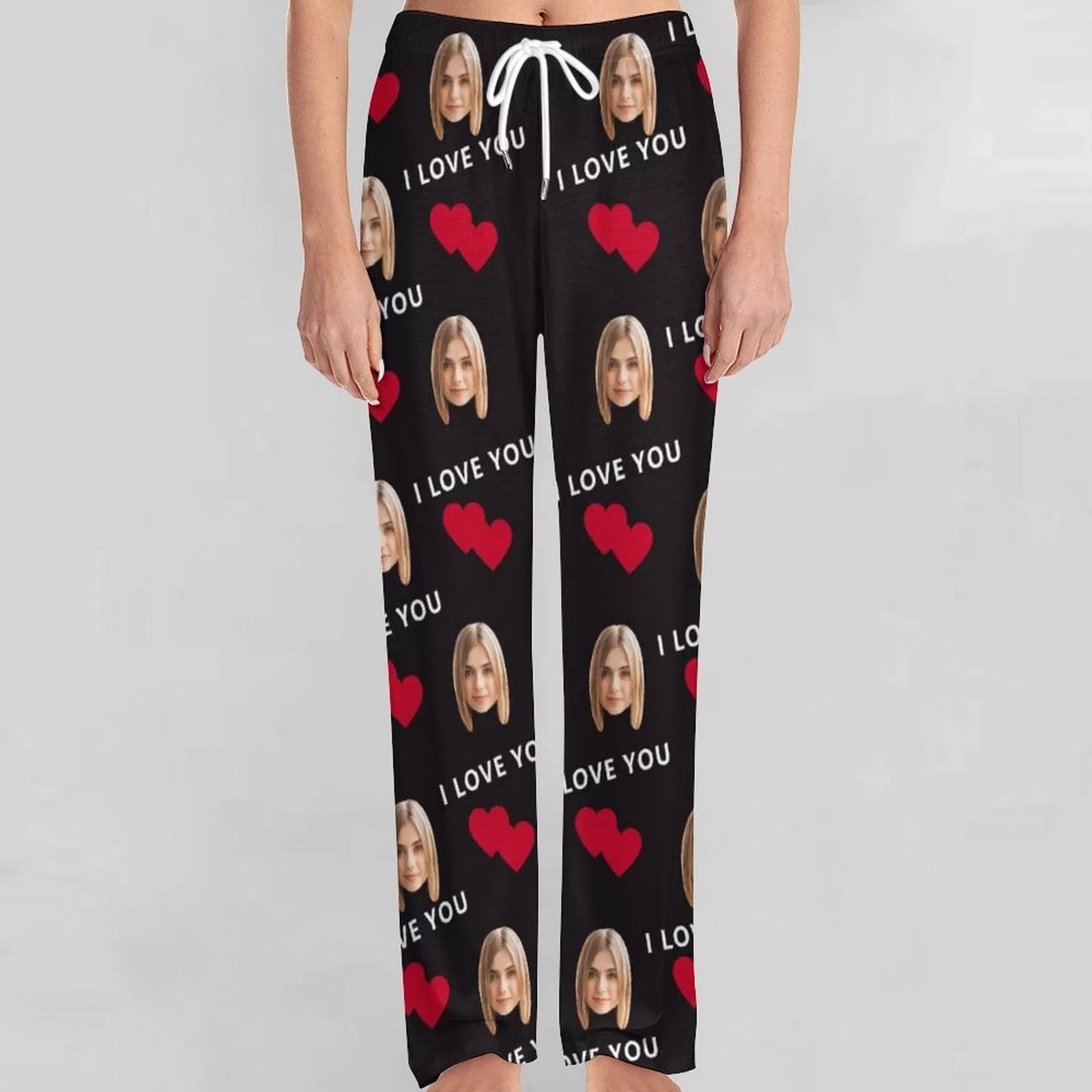 Custom Face Red Heart&I Love You Pajama Pants and Pet Dog Bandana