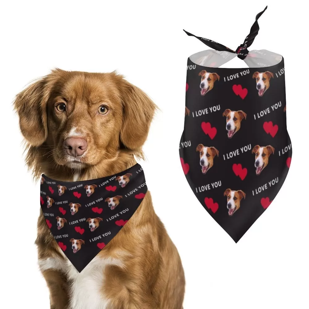 Custom Face Red Heart&I Love You Pajama Pants and Pet Dog Bandana