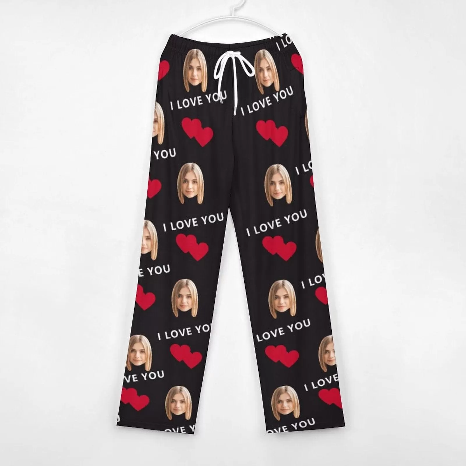 Custom Face Red Heart&I Love You Pajama Pants and Pet Dog Bandana