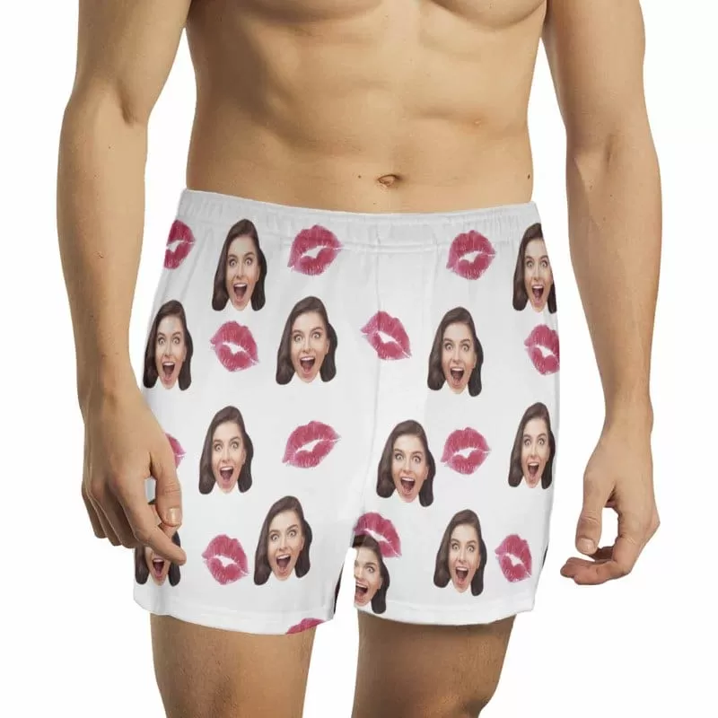 Custom Face Red Lips Multicolor Boxer Shorts Pure Cotton Shorts for Men