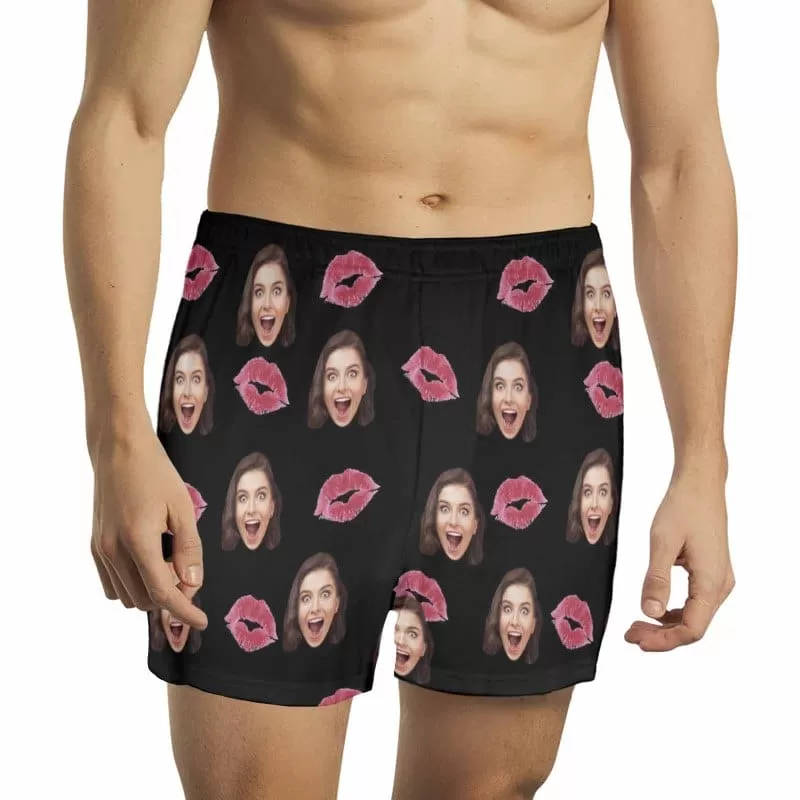 Custom Face Red Lips Multicolor Boxer Shorts Pure Cotton Shorts for Men