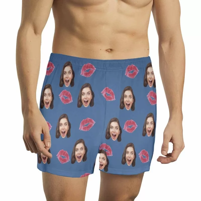 Custom Face Red Lips Multicolor Boxer Shorts Pure Cotton Shorts for Men