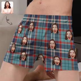 Custom Face Vintage Plaid Boxer Shorts Pure Cotton Shorts for Men