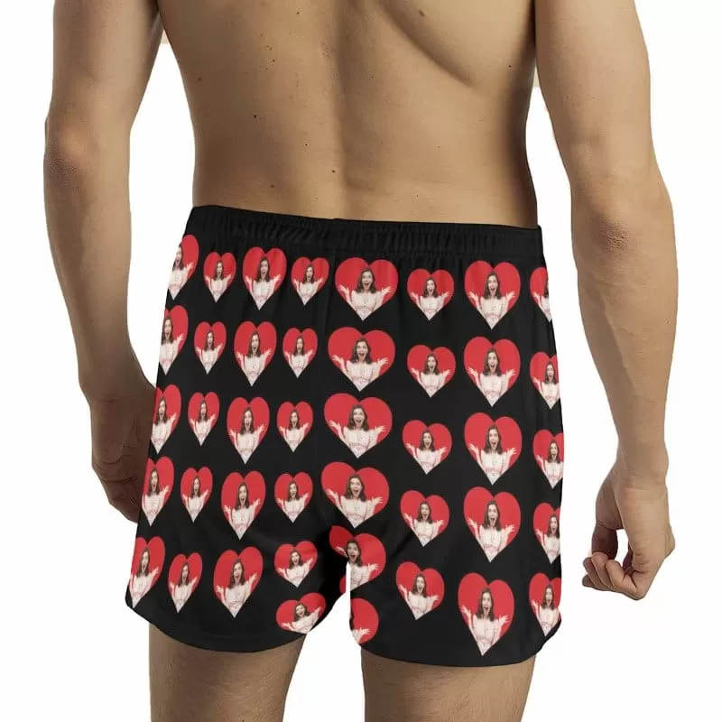 Custom Photo Love Heart Multicolor Boxer Shorts Pure Cotton Shorts for Men