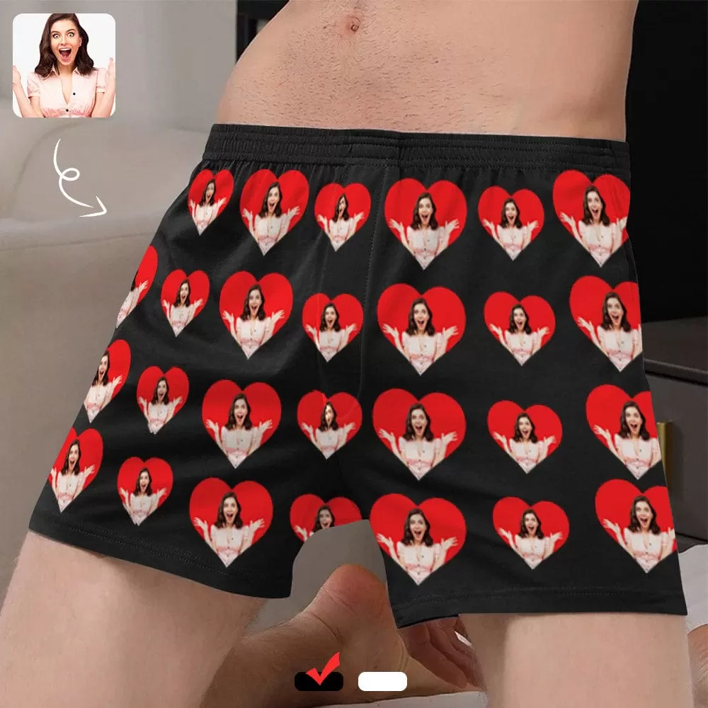 Custom Photo Love Heart Multicolor Boxer Shorts Pure Cotton Shorts for Men