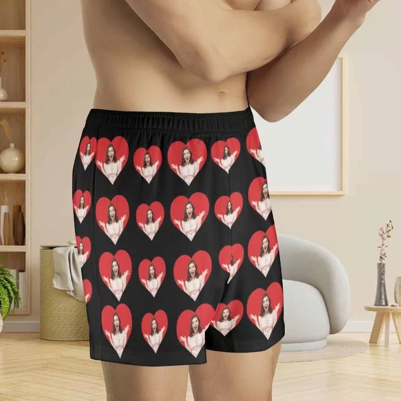 Custom Photo Love Heart Multicolor Boxer Shorts Pure Cotton Shorts for Men