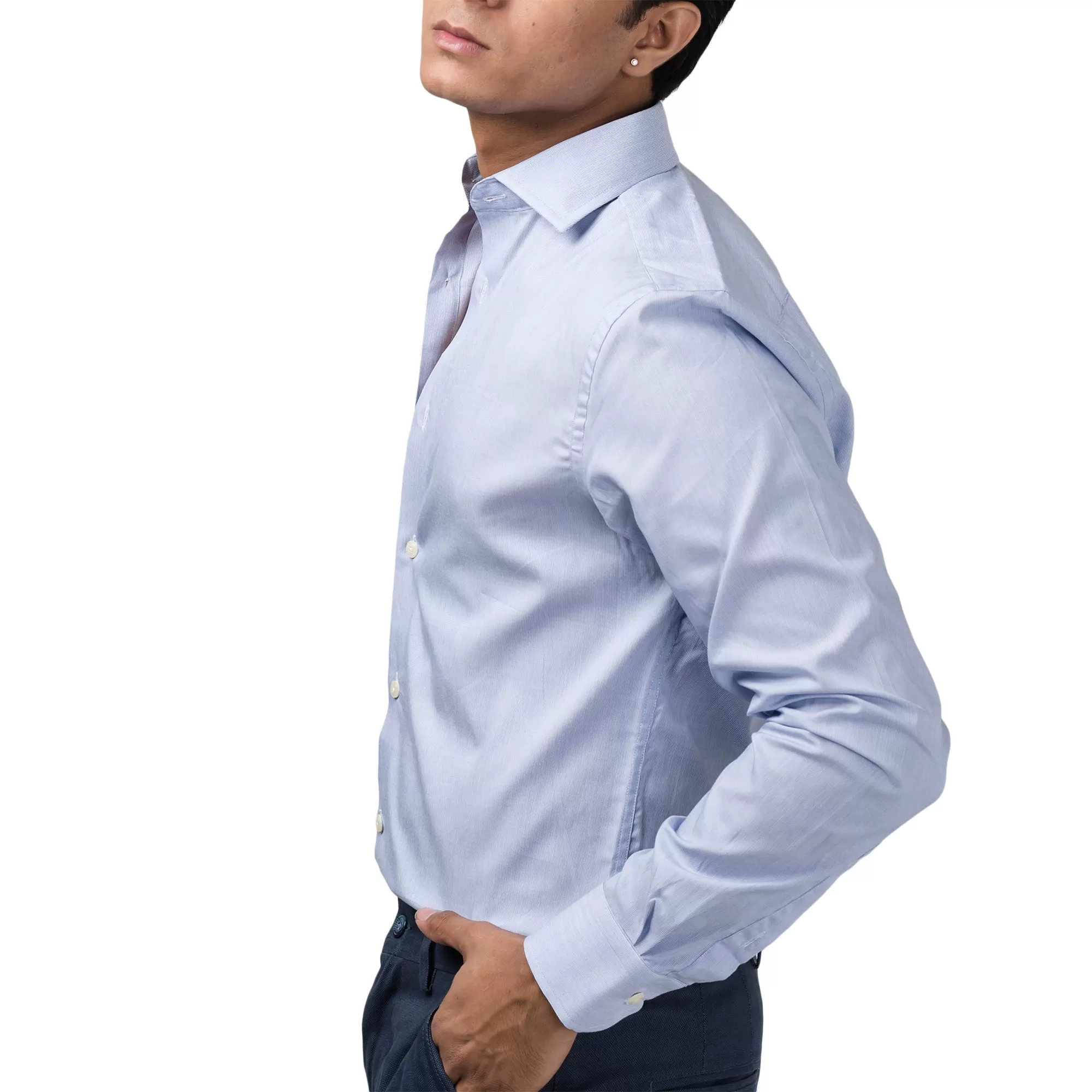 Cut Cuffed Blue Formal Shirt